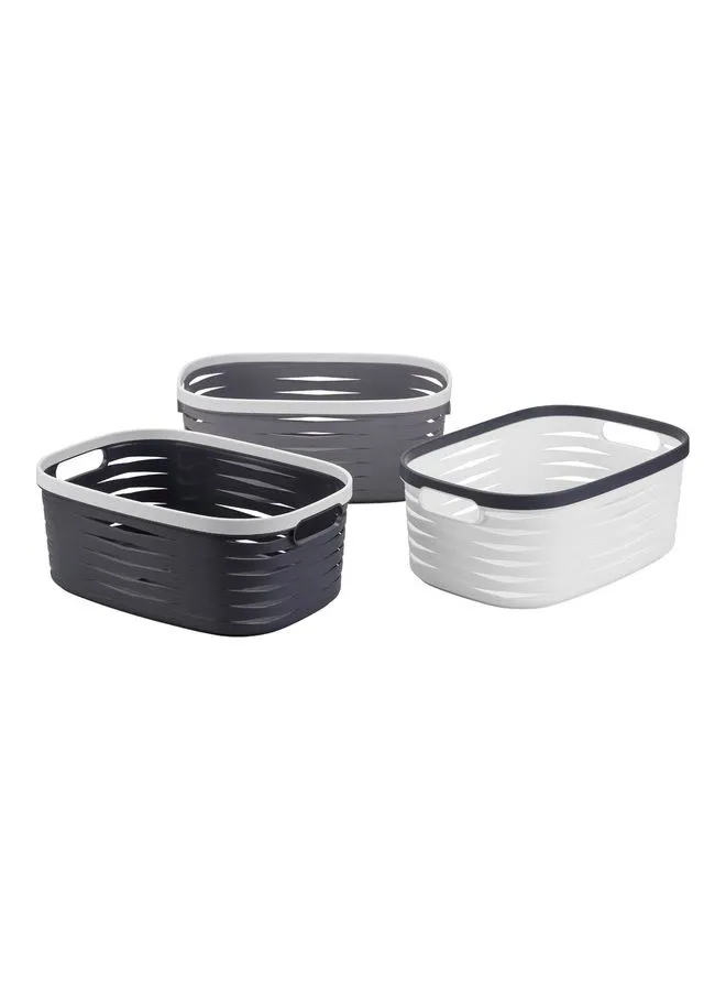 LAWAZIM 3-Piece Elegant Storage Basket Set White/Grey 37x25.5x15cm