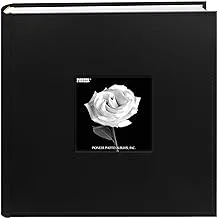 ألبومات الصور بايونير DA-200SF/BLK 200 ألبوم صور بغطاء إطار جلدي مخيط بالجيب، 4 × 6 بوصة، أسود