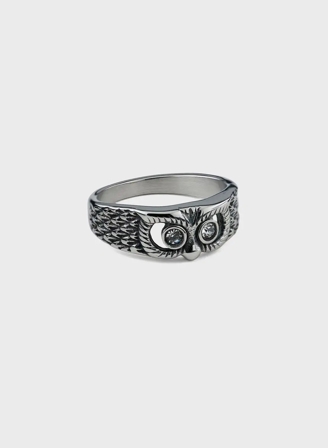 Seventy Five Owl Motif Stainless Steel Ring