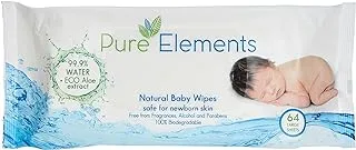 Pure Elements Natural Water Wipes With Aloe Extract, 12 X 64 Sheets