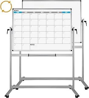Magnetic Mobile Calendar Whiteboard 48x36 Inches, Double Sided Magnetic Dry Erase White Board on Wheels, Large Height Adjust Portable Easel with Stand and Aluminium Frame for Home School Office