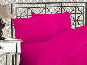 Elegant Comfort Luxurious 1500 Premium Hotel Quality Microfiber Three Line Embroidered Softest 4-Piece Bed Sheet Set, Wrinkle and Fade Resistant, King, Hot Pink