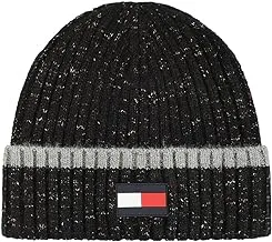 Tommy Hilfiger mens Rubber Flag Patch Tipped Rib Cuff Hat Beanie Hat
