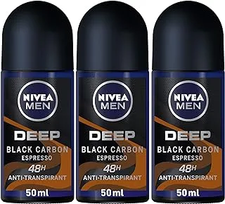 NIVEA MEN Antiperspirant Roll-on for Men, 48h Protection, DEEP Black Carbon Antibacterial, Espresso Scent, 3x50ml