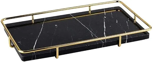 PuTwo Decorative Black Marble Polished Gold Metal Handles Jewelry Handmade Catchall Tray for Dresser Bathroom Vanity Table Bar Ideal Gift, 1 Tiers