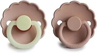 FRIGG Daisy Night Latex Pacifier | 2-Pack | Glow In The Dark Dummy | Natural Rubber Soother | Symmetrical Cherry Shaped Nipple | BPA Free | Made in Denmark | Blush Night/Blush - Size 2 (6-18 Months)