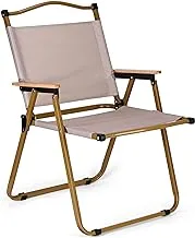VOOVY Outdoor Folding Camping Chairs, Portable Folding Patio Chair Outdoor Furniture Wood & Metal Large Foldble Armchair for Camping, Lawn, Patio, Beach, Picnic, Fishing, Wedding (Khaki)