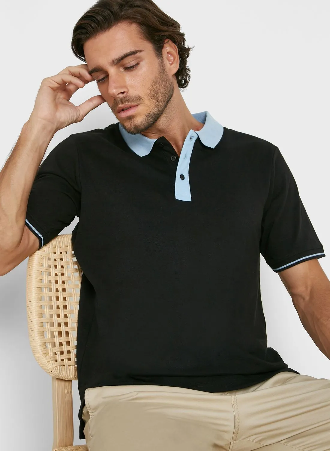 Robert Wood Contrast Collar Pique Polo Shirt