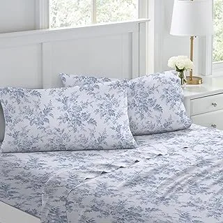 Laura Ashley Home - King Sheets, Cotton Flannel Bedding Set, Brushed for Extra Softness & Comfort (Vanessa, King)