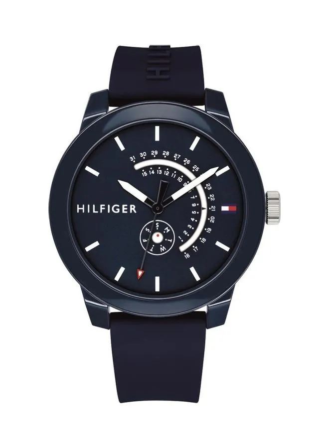 تومي هيلفيغر ساعة يد بعقارب وسوار من السيليكون بتصميم دائري من الدنيم 44 مم - أزرق - 1791482