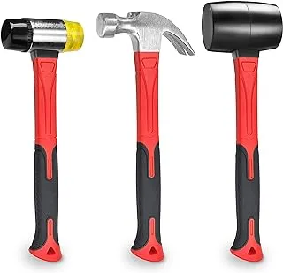 YIYITOOLS 3 Pcs Hammer Set,16oz Rubber Mallet,16oz Claw Hammer and 40mm Double Faced Soft Hammer With Shock Reduction Grip Fit for Indoor and Outdoor Furniture Decoration