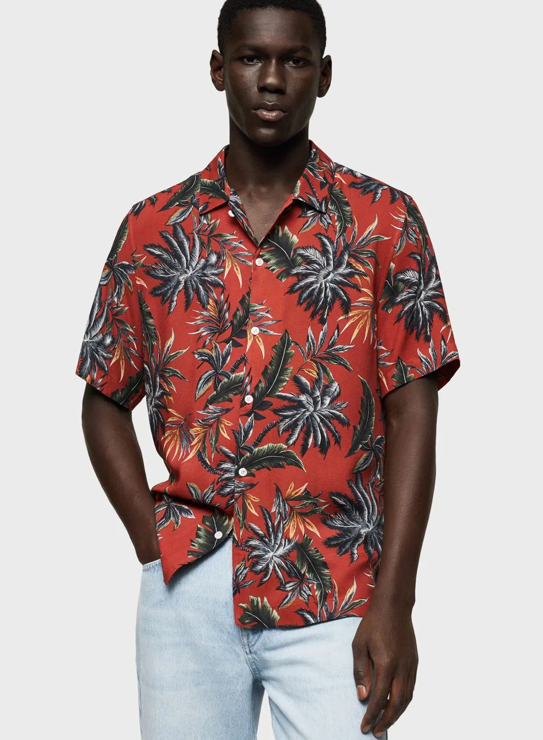 Mango Man Hawaiian Print Regular Fit Shirt