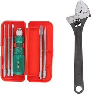 Suzec Johnson Basic Home Kit 5-Pieces Screwdriver Kit (Multicolour) & Drop Forged Vanadium Steel Adjustable Wrench (Silver, 200 mm)- Multi