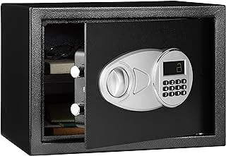صندوق أمان وقفل فولاذي من أمازون بيسيكس مع لوحة مفاتيح إلكترونية - نقود آمنة، مجوهرات، وثائق الهوية، 0.01 متر مكعب، أسود