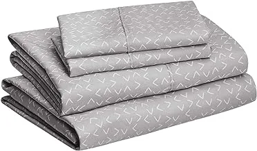 Amazon Basics Lightweight Super Soft Easy Care Microfiber Bed Sheet Set with 14” Deep Pockets - King, Gray Arrows