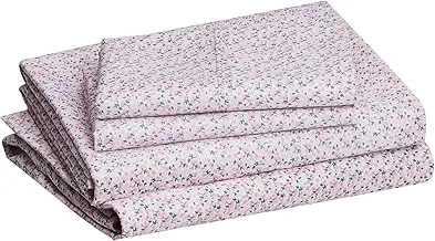Amazon Basics Lightweight Super Soft Easy Care Microfiber Bed Sheet Set with 14” Deep Pockets - Queen, Pink Mini Floral