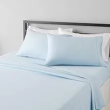Amazon Basics Lightweight Super Soft Easy Care Microfiber Bed Sheet Set with 14” Deep Pockets - Full, Light Blue
