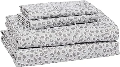 Amazon Basics Lightweight Super Soft Easy Care Microfiber Bed Sheet Set with 14” Deep Pockets - King, Gray Cheetah