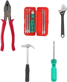 Suzec Johnson Advance Home Kit Combination Plier & 5-Pieces Screwdriver Kit (Multicolour) & Adjustable Wrench (250 mm) & Claw Hammer Steel Shaft & Two in One Screw Driver (Green)