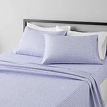 Amazon Basics Lightweight Super Soft Easy Care Microfiber Bed Sheet Set with 14” Deep Pockets - Full, Blue Damask