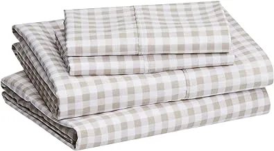 Amazon Basics Lightweight Super Soft Easy Care Microfiber Bed Sheet Set with 14” Deep Pockets - Queen, Taupe Gingham