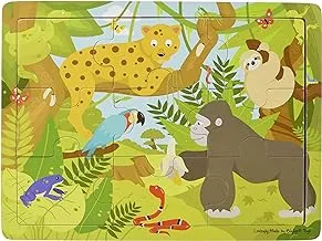 Bigjigs Toys Wooden Tray Jungle Puzzle Game 9 Pieces Set, Multicolored