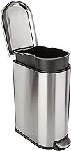 Amazon Basics Smudge Resistant Rectangular Trash Can With Soft-Close Foot Pedal For Narrow Spaces, 40 Liter/10.5 Gallon, Brushed Stainless Steel