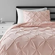 Amazon Basics Pinch Pleat Down-Alternative Comforter Bedding Set - Twin/Twin XL, Blush