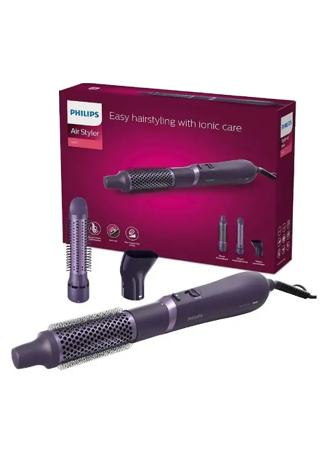 Philips 3000 Series Air Styler for Drying and Styling with 3 heat & 2 speed settings, 3 attachments, 800W, - BHA305/03 Purple