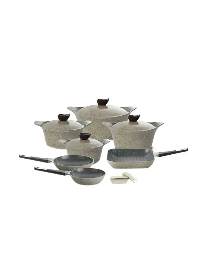 Neoflam 11-Pieces Granite Aeni Cookware Set Beige 18/20/22/24cm