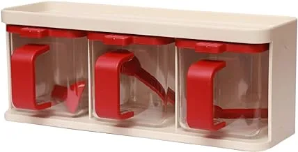 Jaypee Plus Plastic Pickle & Chutney Container with Tray- Pickle Set Ivory Red