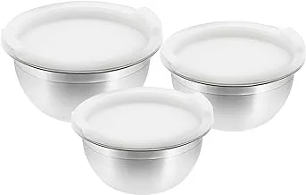 Raj Mixing Bowl With Plastic Lid, Silver, Vpi014, 3 Pieces