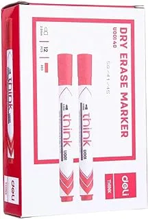 Deli Think 2.0mm Bullet Tip Dry Erase Markers 12 Pieces, Red