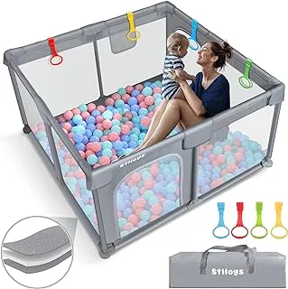 Stlloys Baby Playpen, 50x50inch Large Baby Play Yard with 4 Handles and 2 Doors, Safety Playpen for Babies and Toddlers, Indoor & Outdoor Kids Activity Center for Playing, Walking, Crawling (Gray)