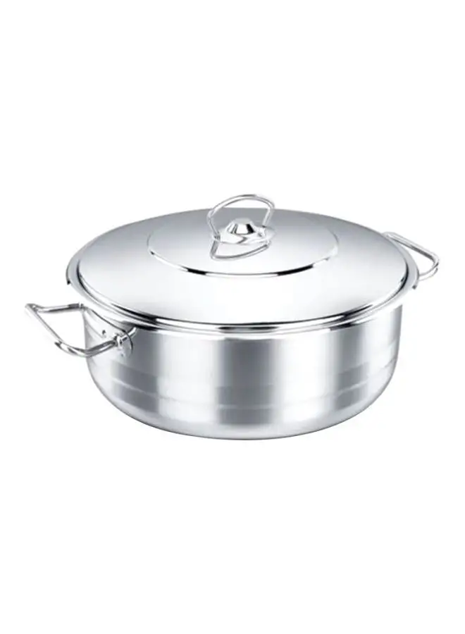 Korkmaz Stainless Steel Low Casserole Sauce Pot Stockpot With Lid And Handle Silver 10Liters