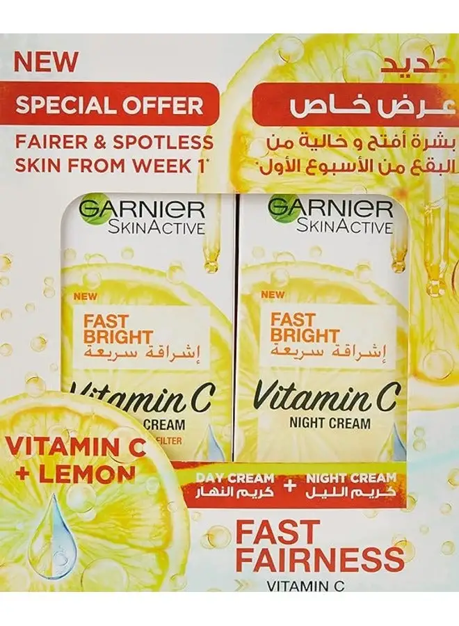 Garnier Fast Bright Day Cream 50ml + Night Cream 50ml  Vitamin C