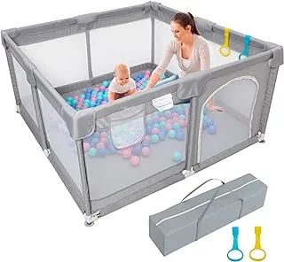 Playpen for Babies and Toddler, 50x50 Inches Large Babies Playpen, Baby Play Area with Soft Breathable Mesh, Indoor Kids Activity Center, Play Pen Fence, Grey
