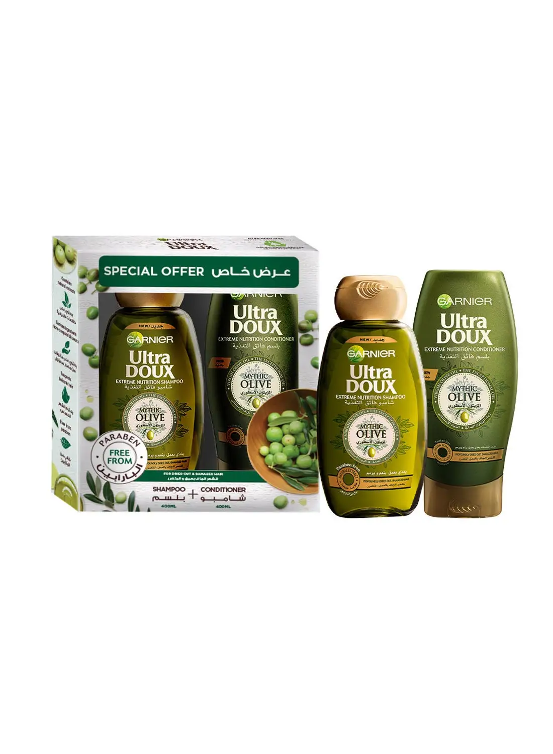 Garnier Ultra Doux Mythic Olive 400ml Shampoo + 400ml Conditioner Dual Pack