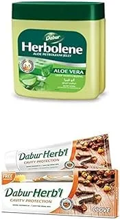 Dabur Herbolene Aloe Vera 225g + Dabur Herbal Cavity Protect Clove Toothpaste, 150 gm with Free Toothbrush