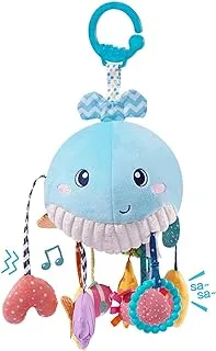 Baby Pull String Activity Plush Toy with Teether, Rattle & Squeaker, Montessori Toys for Babies 18 Months, Sensory Toys for Toddlers 2-3, Travel Toys Motor Skills Toy Infants Gifts(Whale)