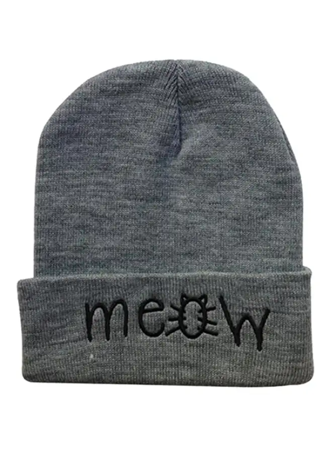 Bluelans Meow Letter Embroidered Beanie Grey