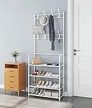 ECVV Multipurpose Clothes Metal Rack, Entryway Hall Tree 4-Tier Shoe Storage Organizer Shelf with Hanger for Clothes Hat Scarf Umbrella Bag Hanging, Coat Rack - Size (White / 80 x 25 x 155cm)