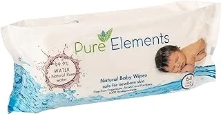 Pure Elements Natural Water Wipes With Rose Water, Value Pack 4 X 64 Sheets(256)