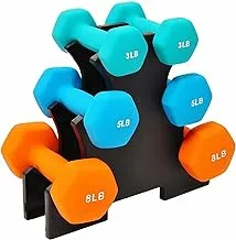 Sporzon! Neoprene Coated Dumbbell Set with Stand, 3 Pairs Dumbbells and Stand Included