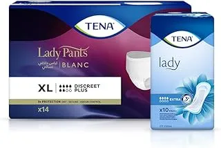 TENA Lady Pants Discreet XL 14s (قطعة واحدة) + TENA Lady Extra 10s (قطعة واحدة)