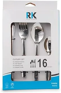 Rk Stainless Steel Fusion Cutlery Set 16-Pieces, Grey, Rk0112