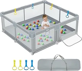 IBVIVIC Playpen, Baby Barrier, 160 x 160 cm, Child Play Pen, Crawling Gate with Breathable Net and Door, Large Safety Playground, Grey