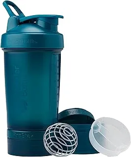 BlenderBottle Shaker Bottle with Pill Organizer and Storage for Protein Powder, ProStak System, 22-Ounce, Ocean Blue