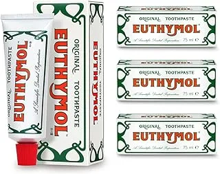 Euthymol Original Toothpaste 75ml x 3, No Fluoride, Anti-Plaque, Antibacterial, Cavity Protection, Teeth & Gums Clean and Healthy, Cool Mint Refresh, Daily Oral Enamel Dental Care