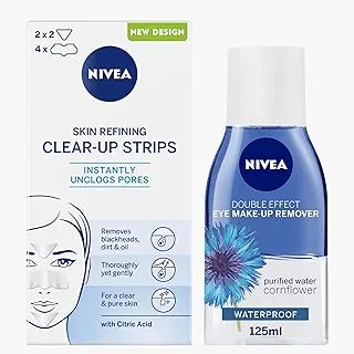 NIVEA Face Strips, Skin Refining Clear-Up, 6 strips + Eye Makeup Remover, Double Effect Sensitive Lashes Protection, 125ml